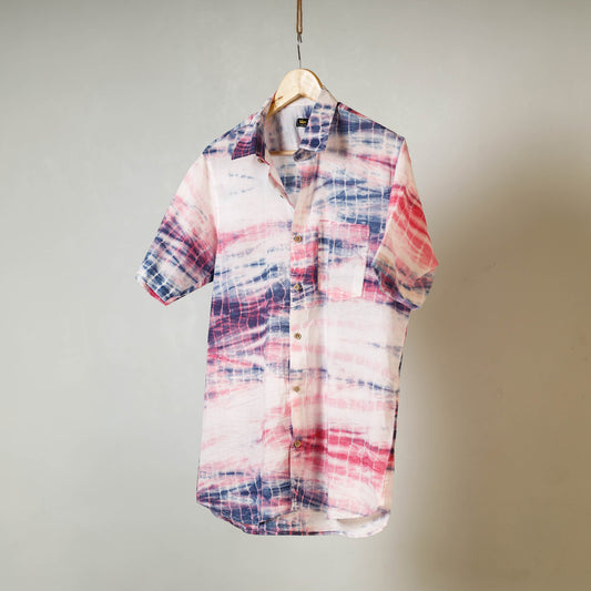 Multicolor - Shibori Tie-Dye Mul Cotton Men Half Sleeve Shirt