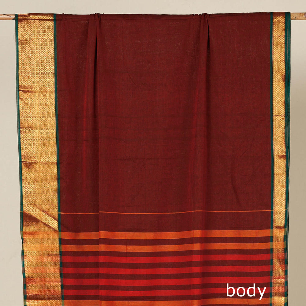 Maroon - Dharwad Cotton Saree with Zari Border