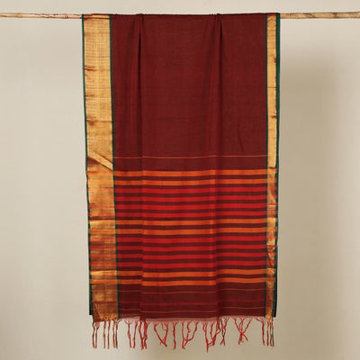 Maroon - Dharwad Cotton Saree with Zari Border