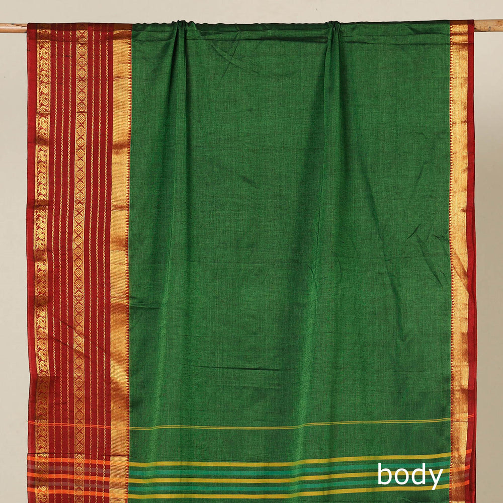 Green - Dharwad Cotton Saree with Zari Border