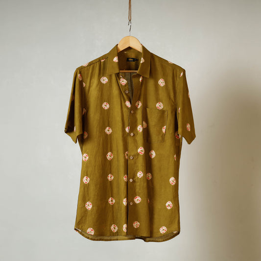 Green - Shibori Tie-Dye Mul Cotton Men Half Sleeve Shirt