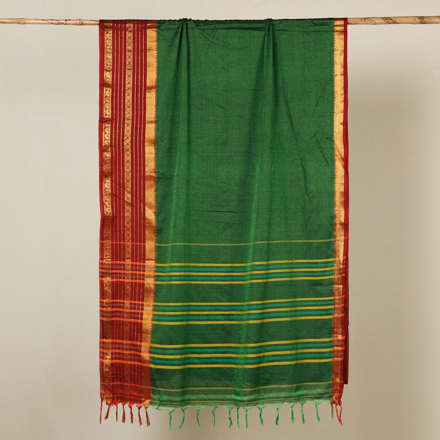 Green - Dharwad Cotton Saree with Zari Border