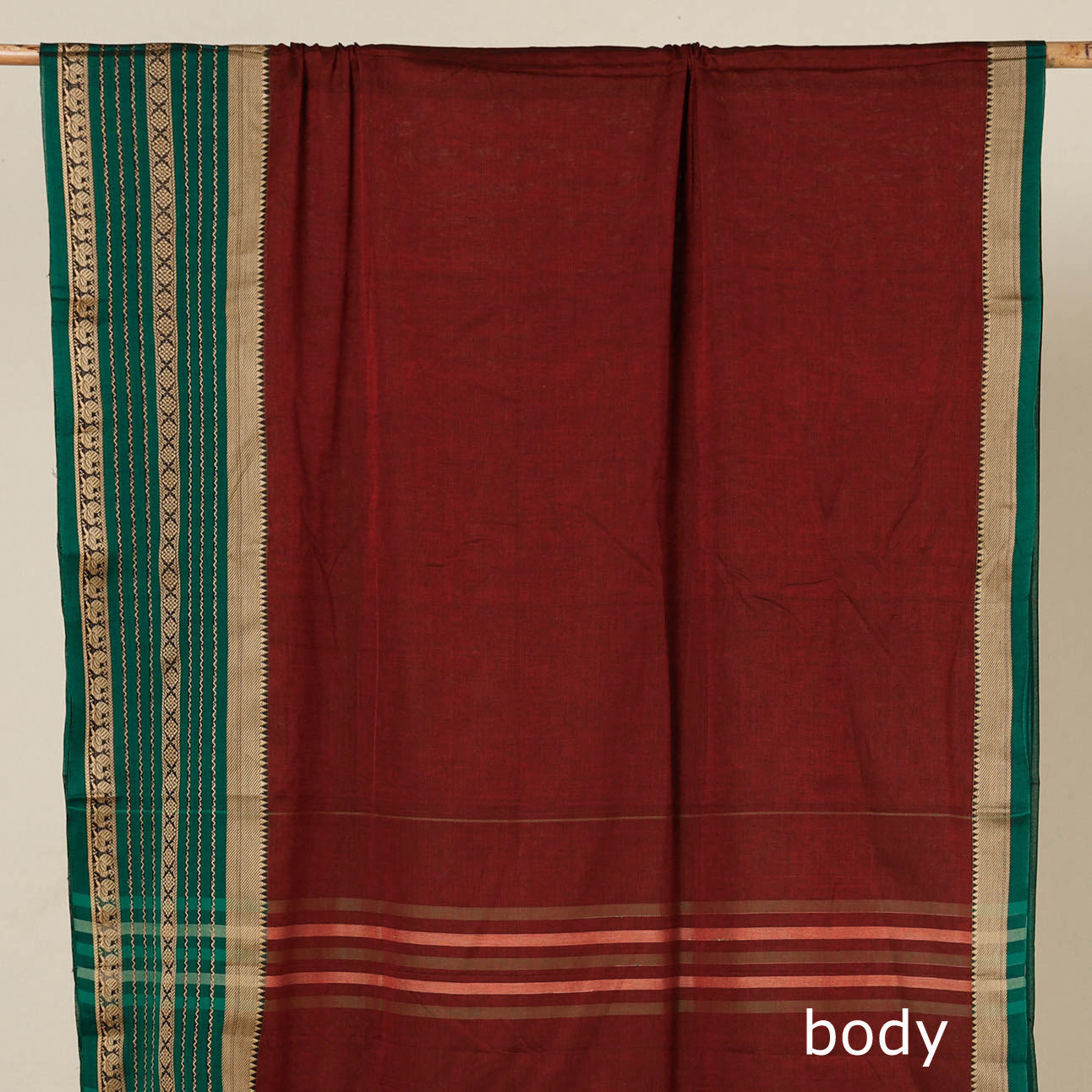 Maroon - Dharwad Cotton Saree with Zari Border