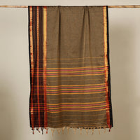 Brown - Dharwad Cotton Saree with Zari Border