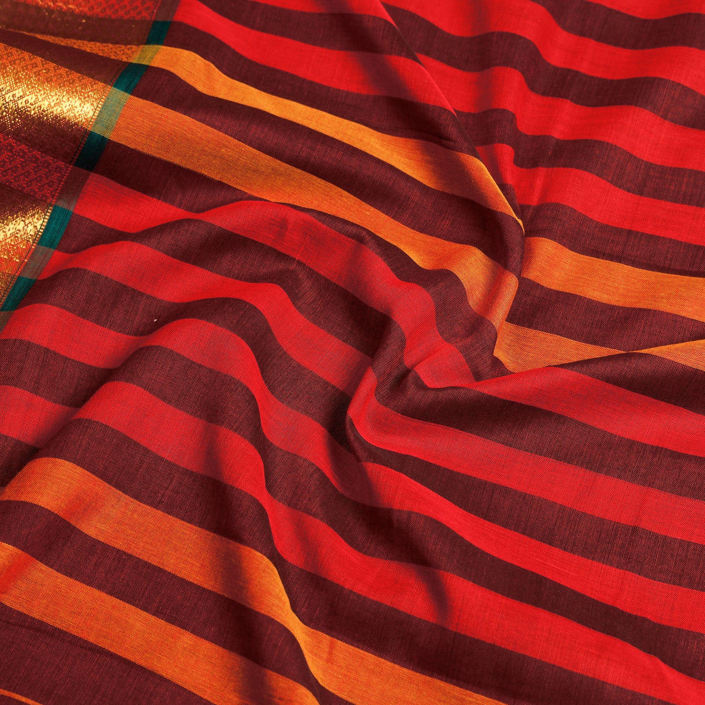 Maroon - Dharwad Cotton Saree with Zari Border