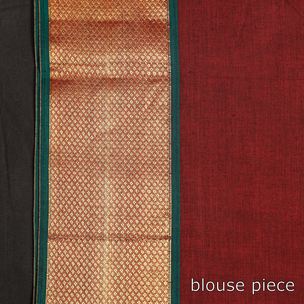 Maroon - Dharwad Cotton Saree with Zari Border