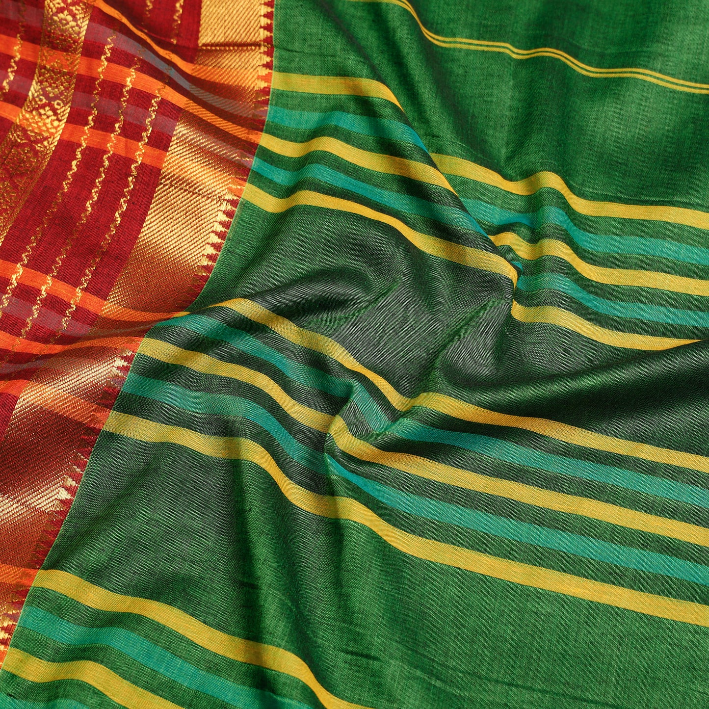 Green - Dharwad Cotton Saree with Zari Border