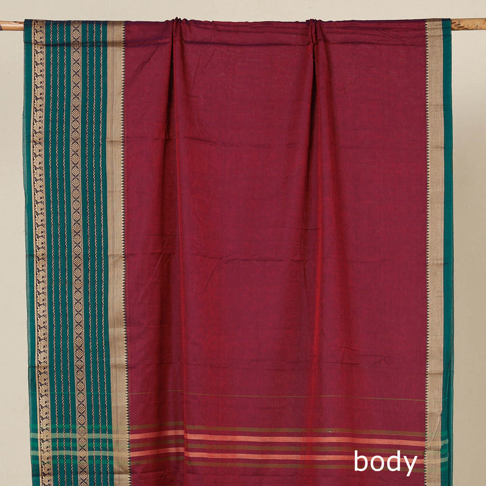 Red - Dharwad Cotton Saree with Zari Border