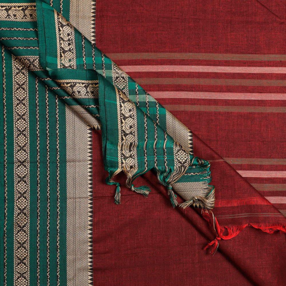 Maroon - Dharwad Cotton Saree with Zari Border