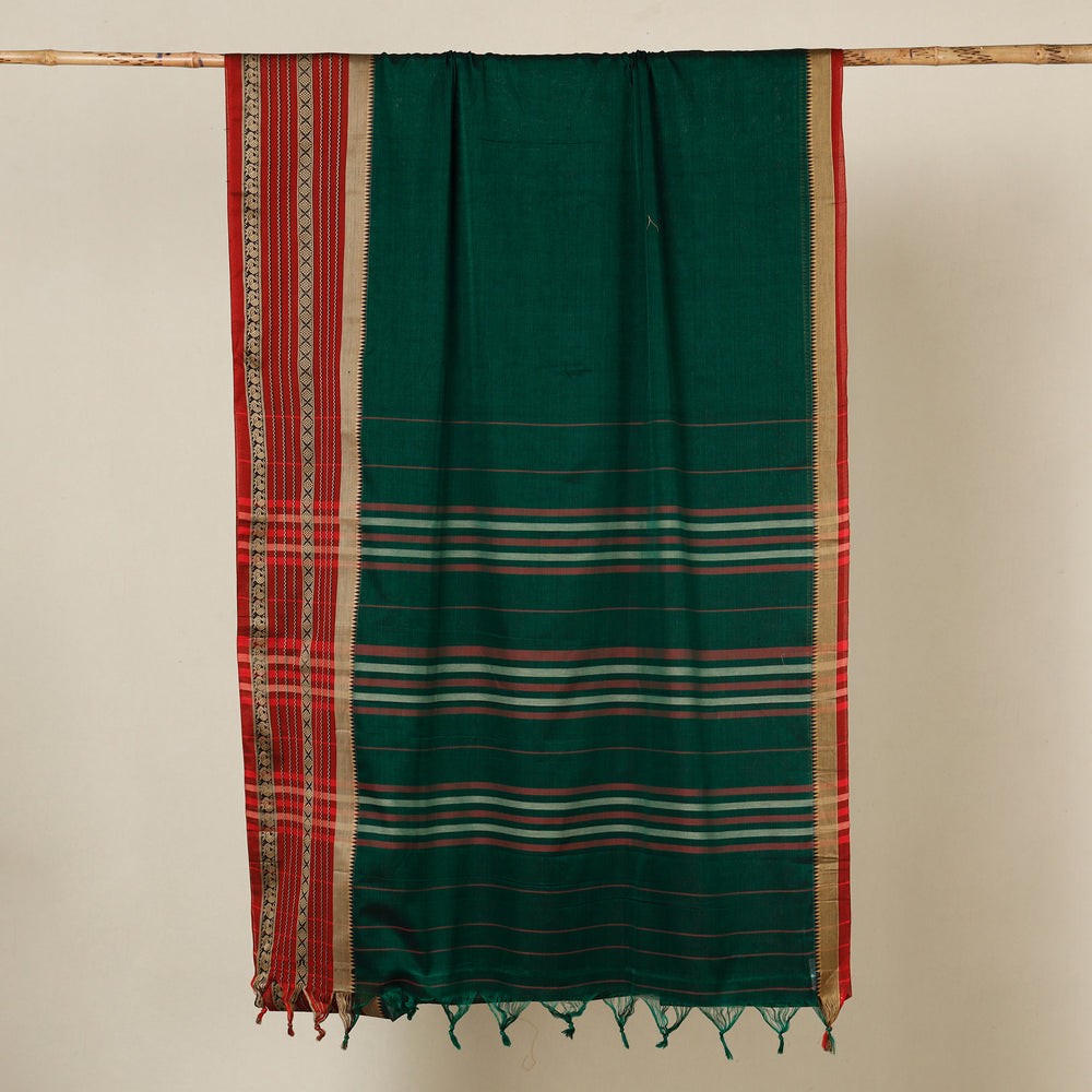 Green - Dharwad Cotton Saree with Zari Border