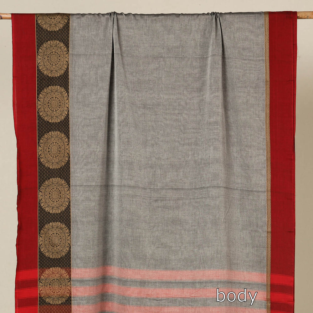 Grey - Dharwad Cotton Saree with Thread Border