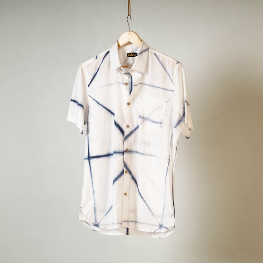 White - Shibori Tie-Dye Mul Cotton Men Half Sleeve Shirt
