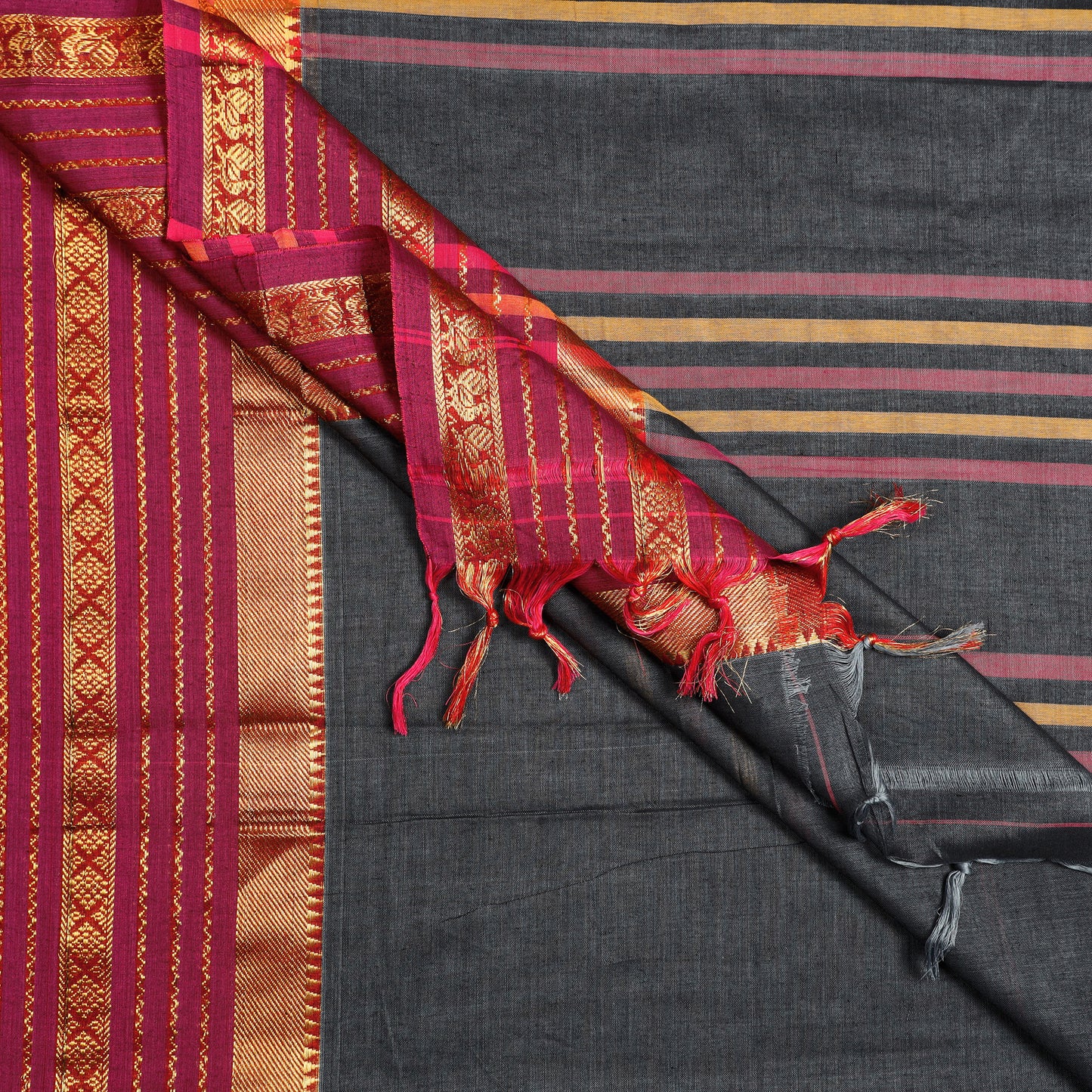 Black - Dharwad Cotton Saree with Zari Border