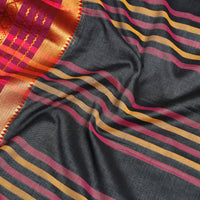 Black - Dharwad Cotton Saree with Zari Border