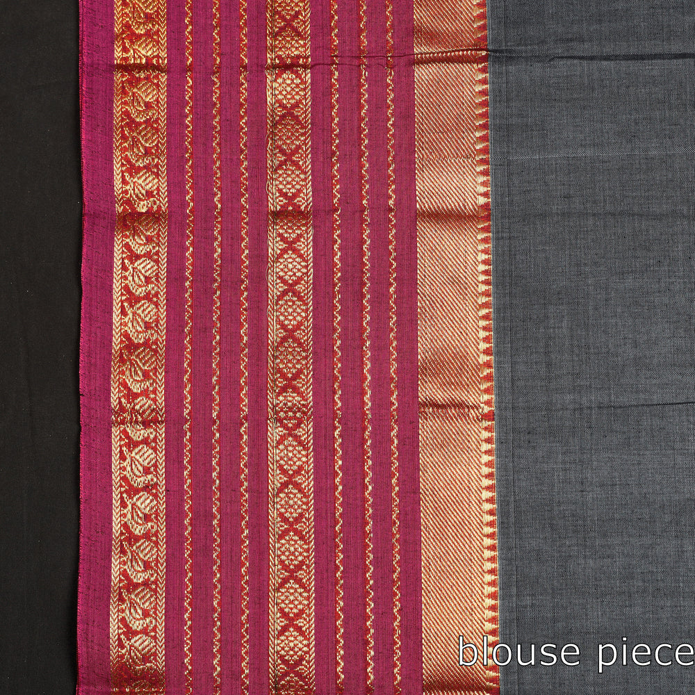 Black - Dharwad Cotton Saree with Zari Border