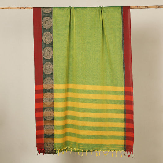 Green - Dharwad Cotton Saree with Thread Border