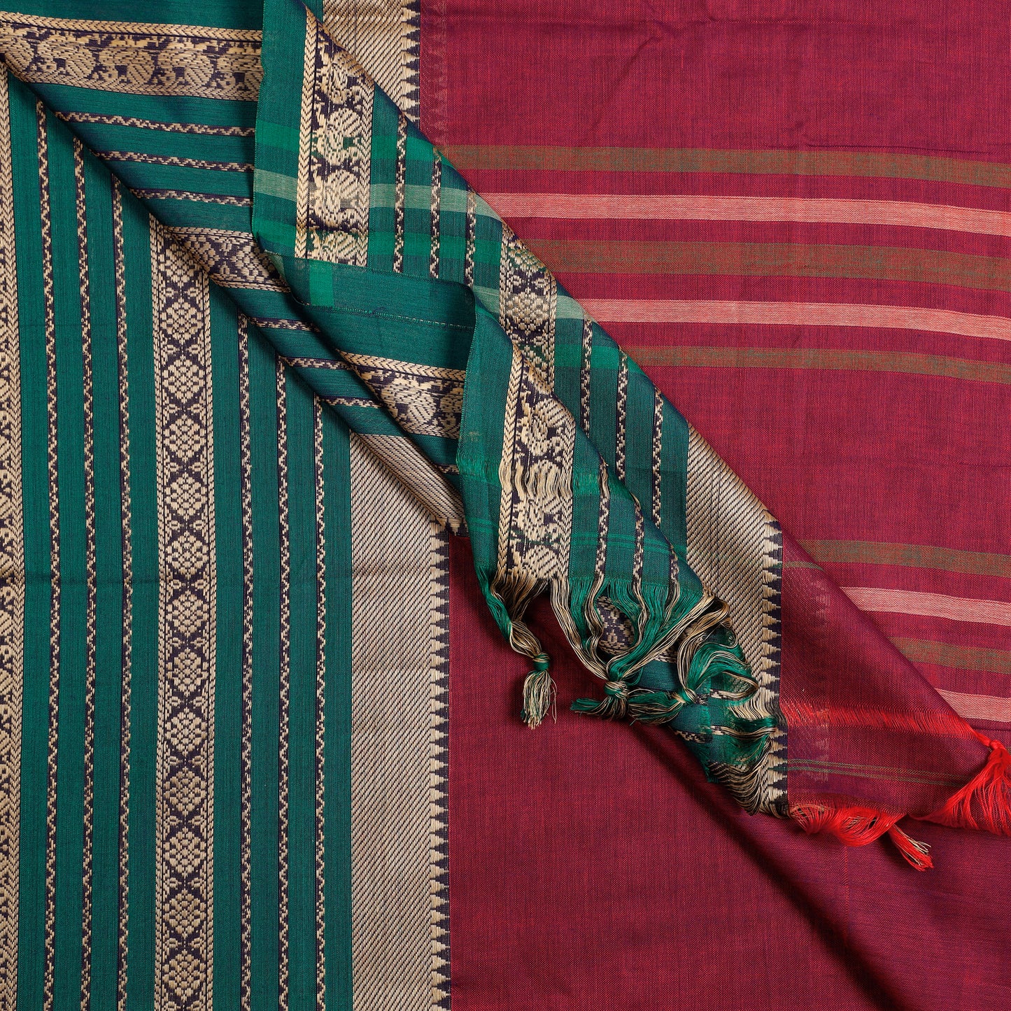 Red - Dharwad Cotton Saree with Zari Border