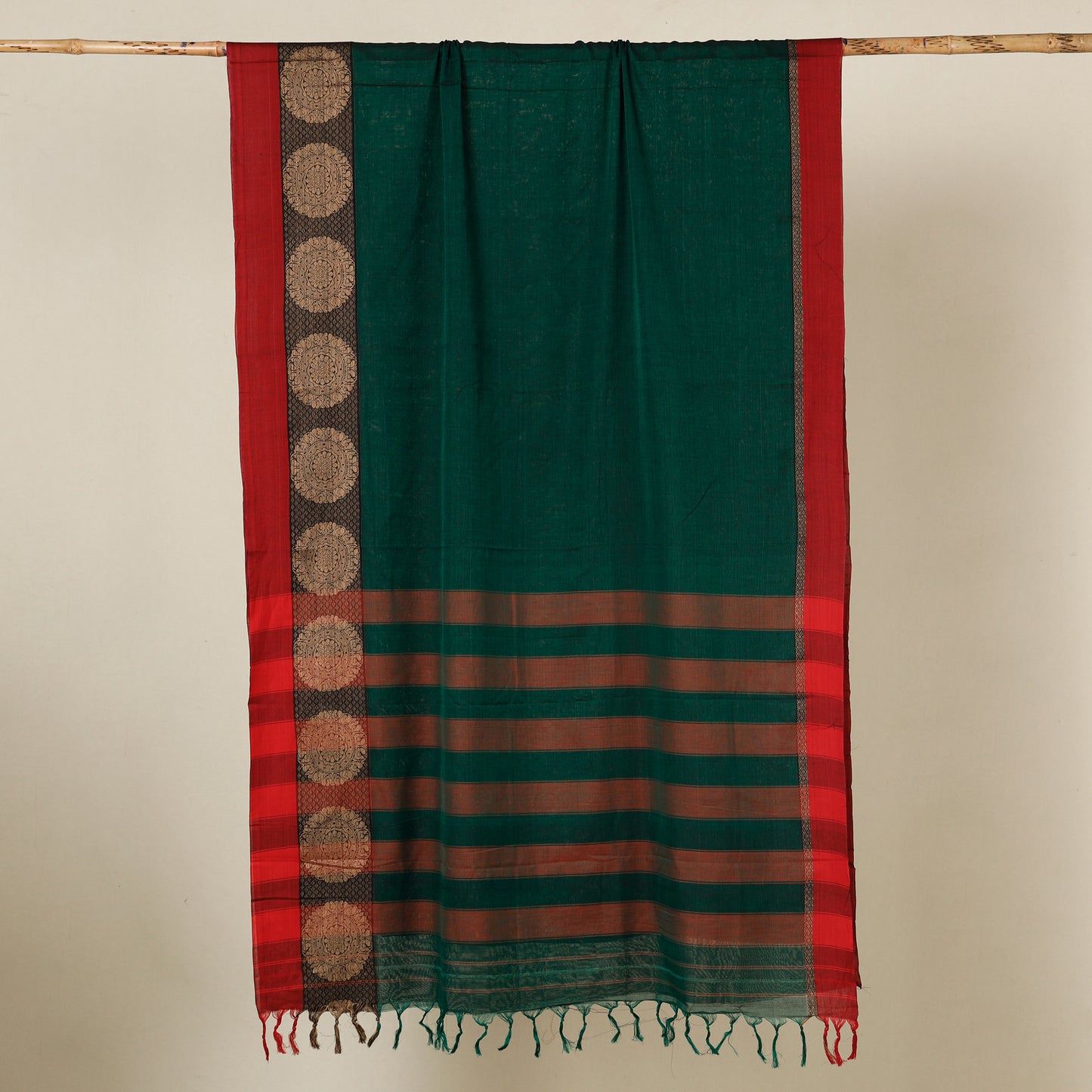 Green - Dharwad Cotton Saree with Thread Border