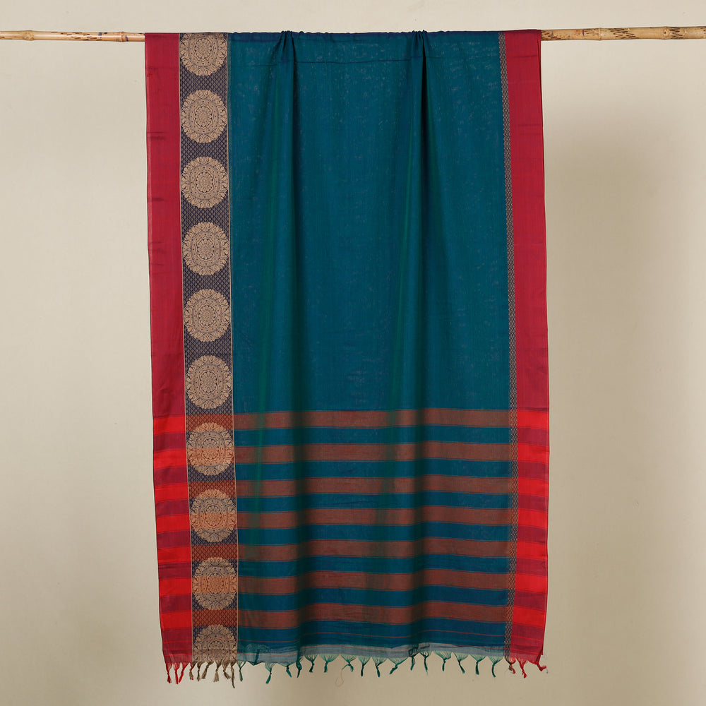 Blue - Dharwad Cotton Saree with Thread Border