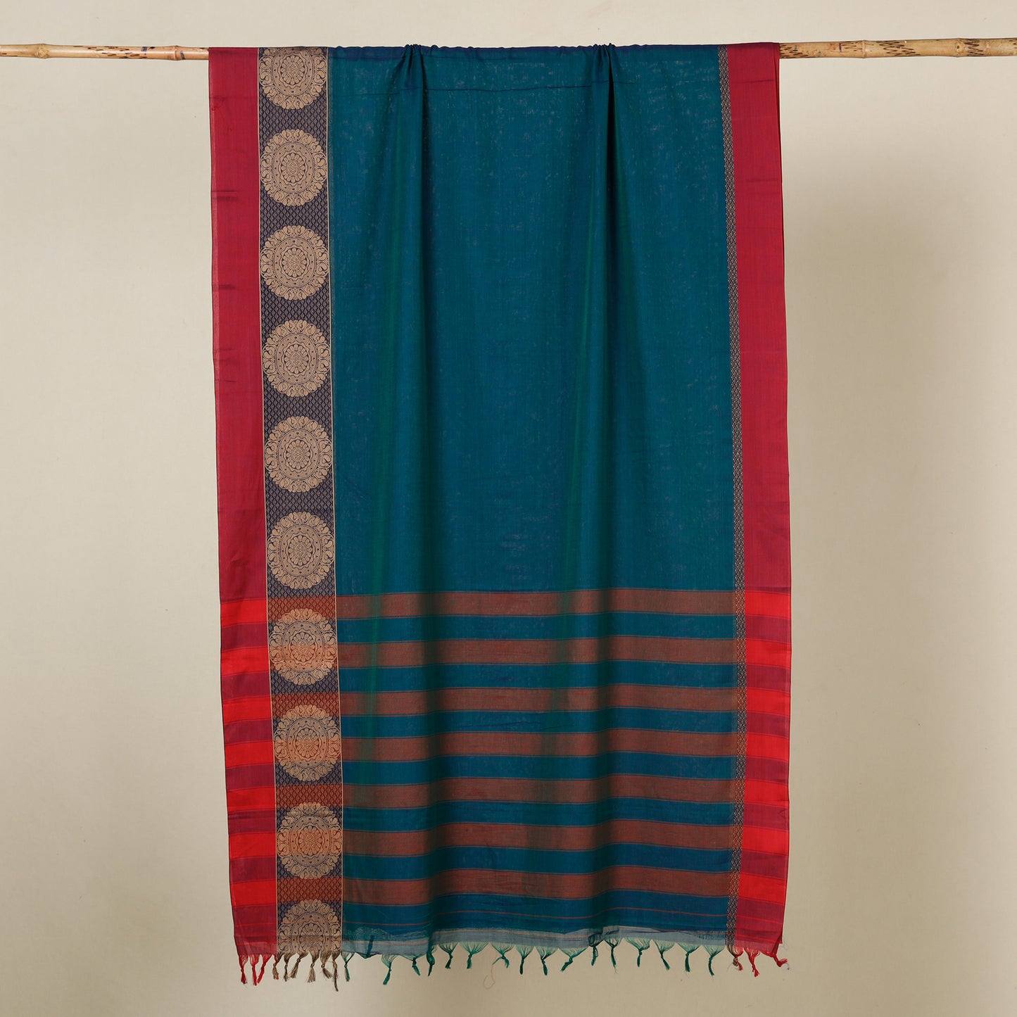 Blue - Dharwad Cotton Saree with Thread Border