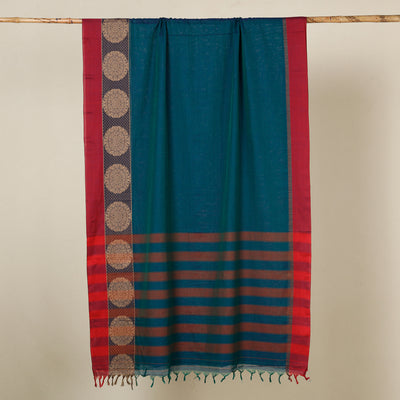 Blue - Dharwad Cotton Saree with Thread Border