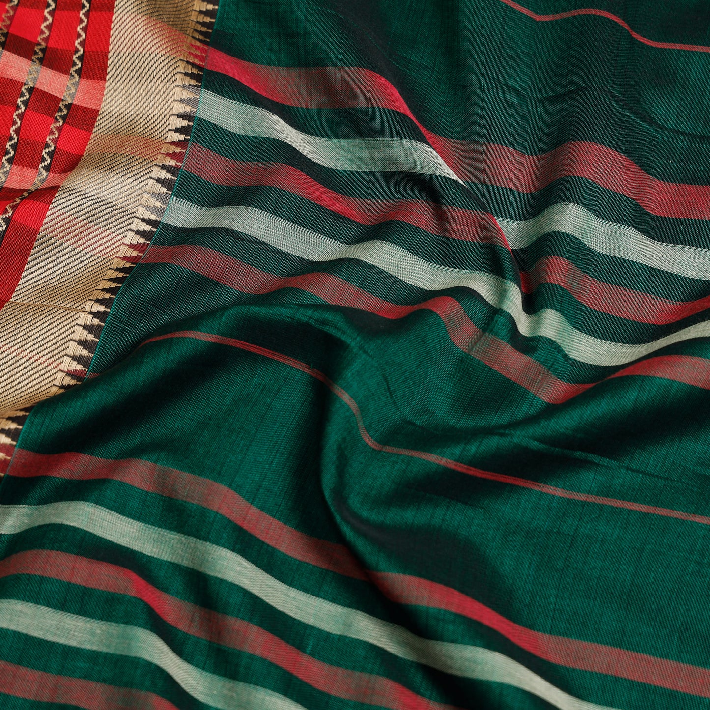 Green - Dharwad Cotton Saree with Zari Border