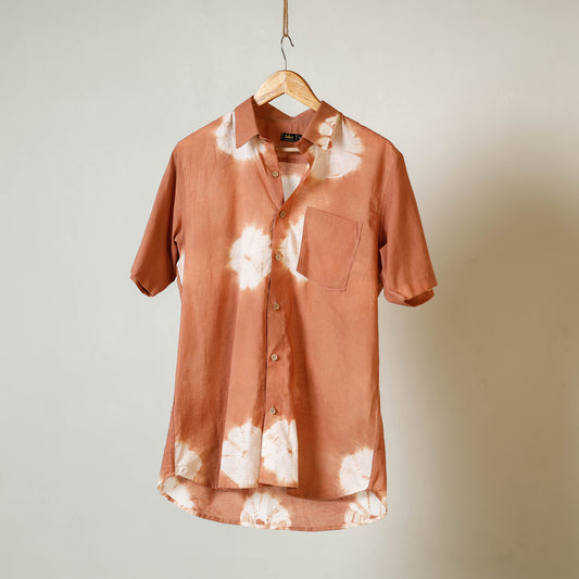 Brown - Shibori Tie-Dye Mul Cotton Men Half Sleeve Shirt