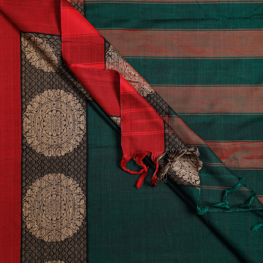 Green - Dharwad Cotton Saree with Thread Border