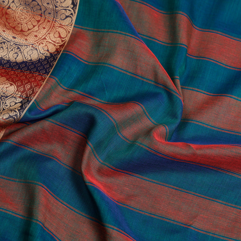 Blue - Dharwad Cotton Saree with Thread Border