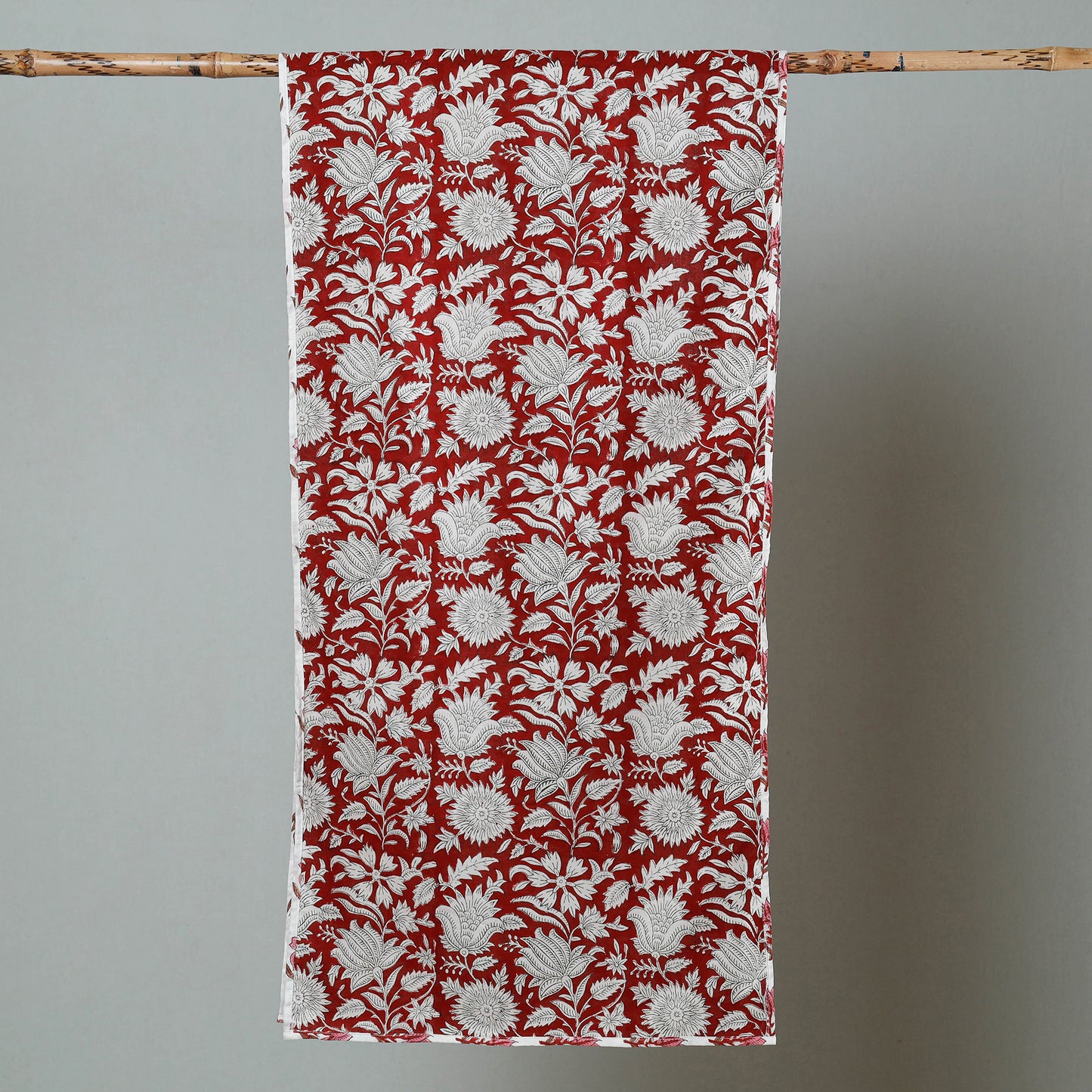 Red - Sanganeri Block Printed Cotton Stole 22