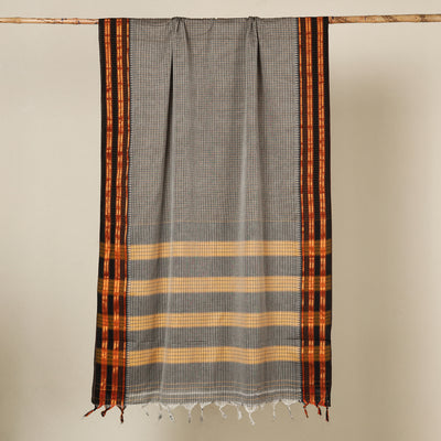 Grey - Dharwad Cotton Saree with Zari Border