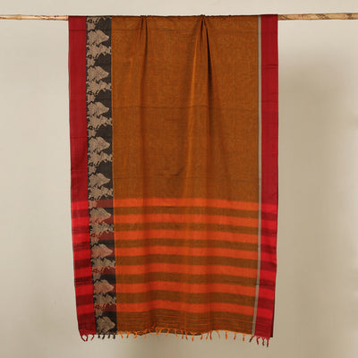 Brown - Dharwad Cotton Saree with Thread Border