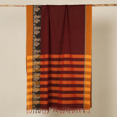 Maroon - Dharwad Cotton Saree with Thread Border