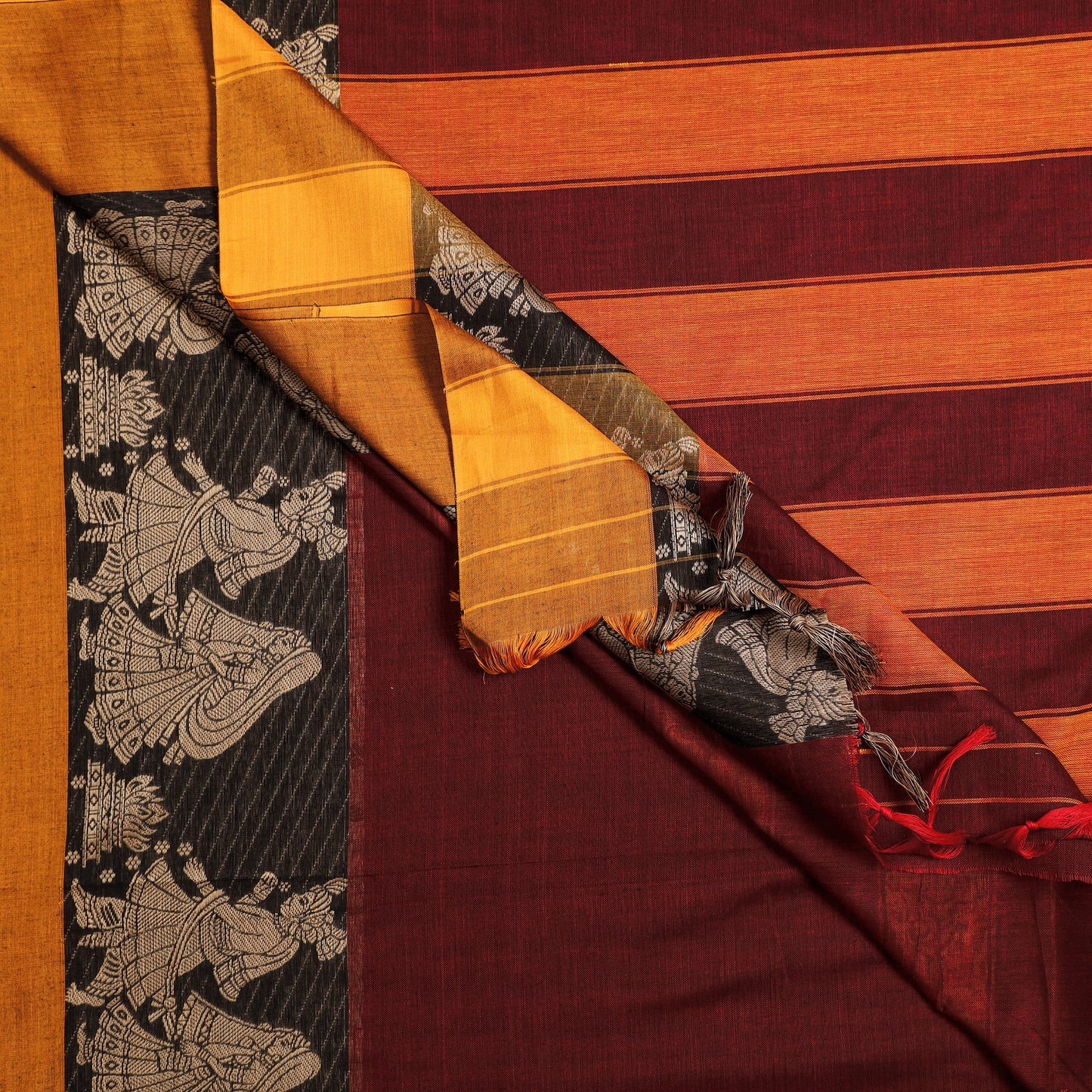 Maroon - Dharwad Cotton Saree with Thread Border