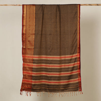 Brown - Dharwad Cotton Saree with Zari Border