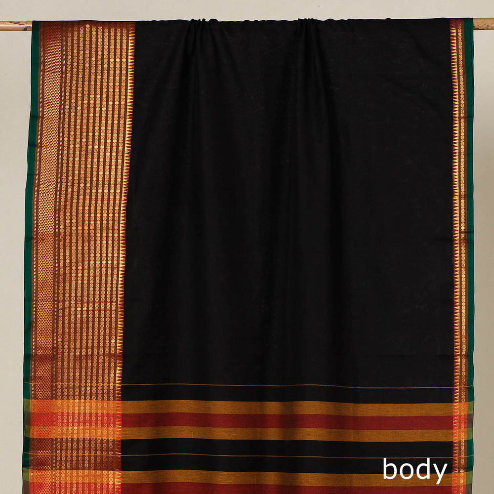 Black - Dharwad Cotton Saree with Zari Border