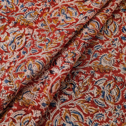 Red - Pedana Kalamkari Hand Block Printed Mul Cotton Fabric 01