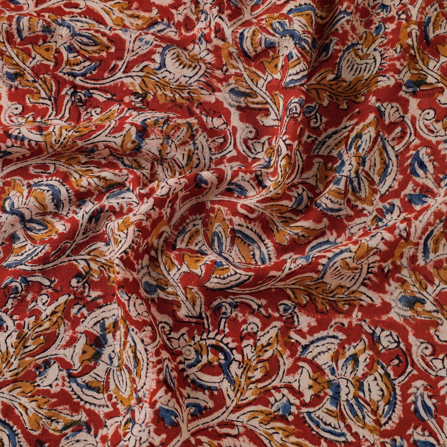 Red - Pedana Kalamkari Hand Block Printed Mul Cotton Fabric 01