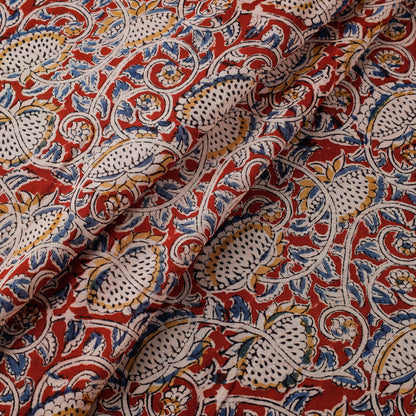 Red - Pedana Kalamkari Hand Block Printed Mul Cotton Fabric 03