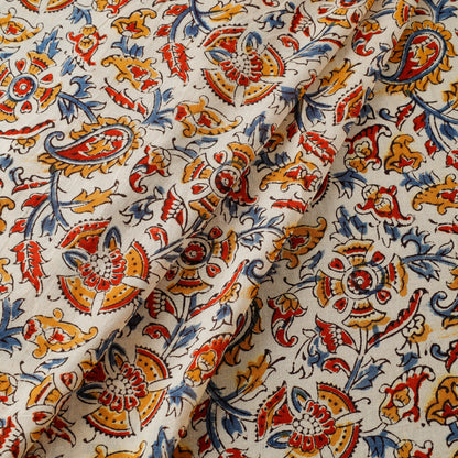 Beige - Pedana Kalamkari Hand Block Printed Mul Cotton Fabric 04