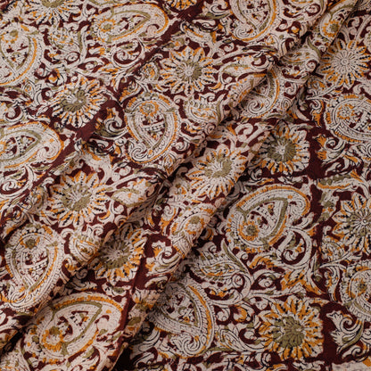 Maroon - Pedana Kalamkari Hand Block Printed Mul Cotton Fabric 07