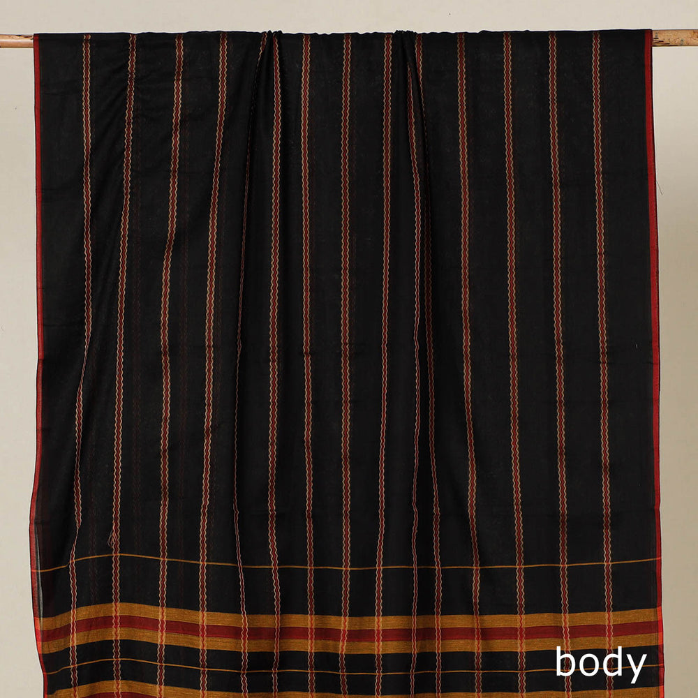 Black - Dharwad Cotton Saree with Woven Stripes