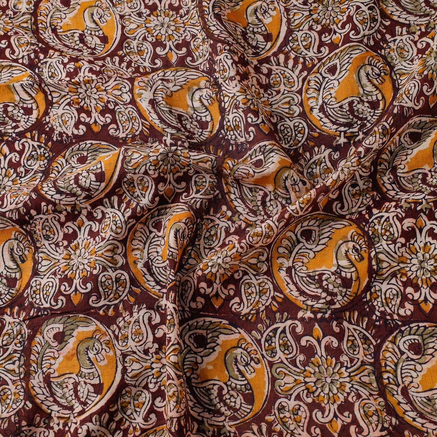 Maroon - Pedana Kalamkari Hand Block Printed Mul Cotton Fabric 09