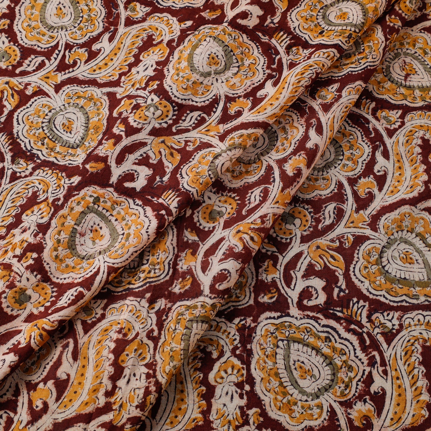 Maroon - Pedana Kalamkari Hand Block Printed Mul Cotton Fabric 10