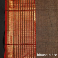 Brown - Dharwad Cotton Saree with Zari Border