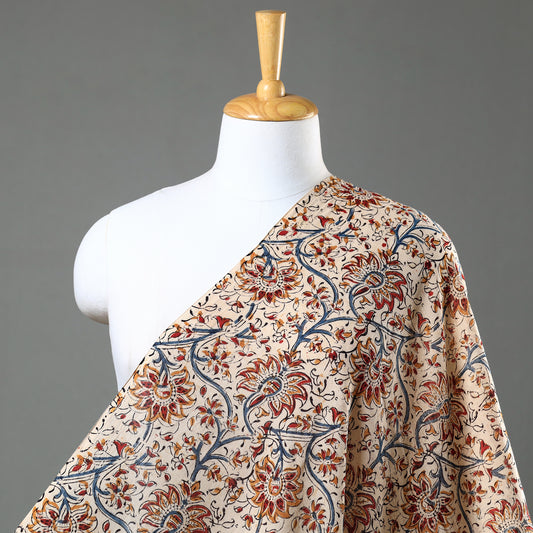Beige - Pedana Kalamkari Hand Block Printed Mul Cotton Fabric 02