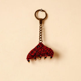Red Handcrafted Kutch Hand Embroidery Keychain 