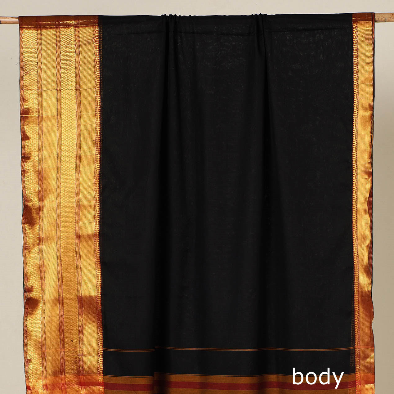 Black - Dharwad Cotton Saree with Zari Border