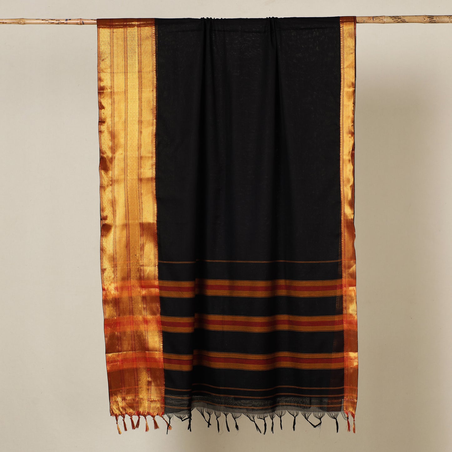 Black - Dharwad Cotton Saree with Zari Border