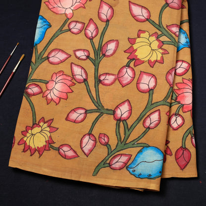 Brown - Srikalahasti Kalamkari Handpainted Pen Work Chanderi Silk Handloom Fabric